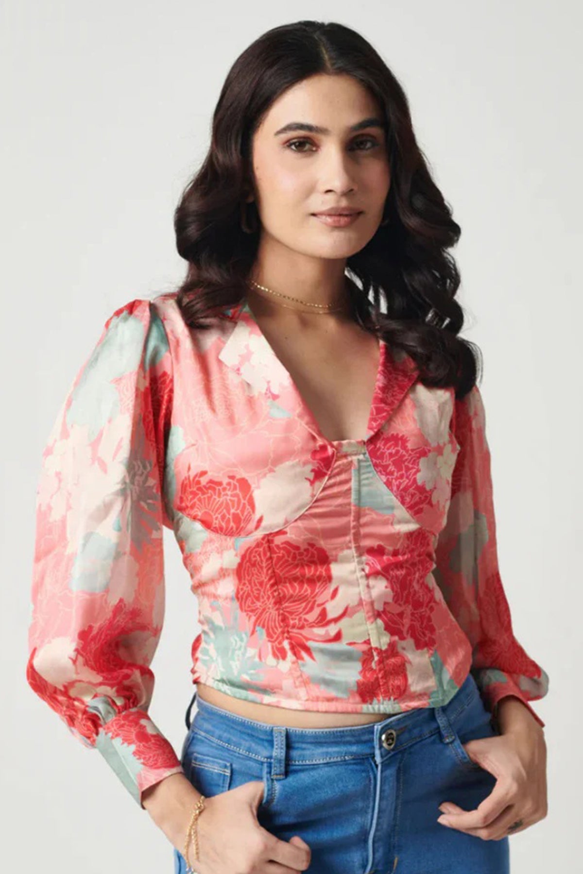 Buy Pink Semi Satin Georgette Top for women online available at ScrollnShops